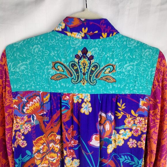 Soft Surrounding Multicolor Multi-print Button Front Shirt w/Embroidery Size M - Picture 6 of 10